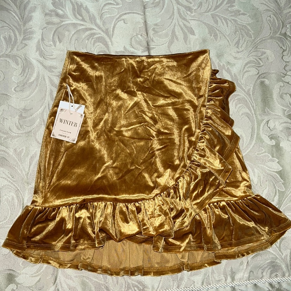 Velour/Velvet Gold Mini Skirt